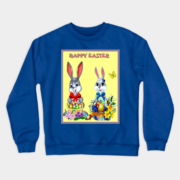 Easter Holiday Bunny Rabbit Couple Greeting Print Crewneck Sweatshirt by posterbobs